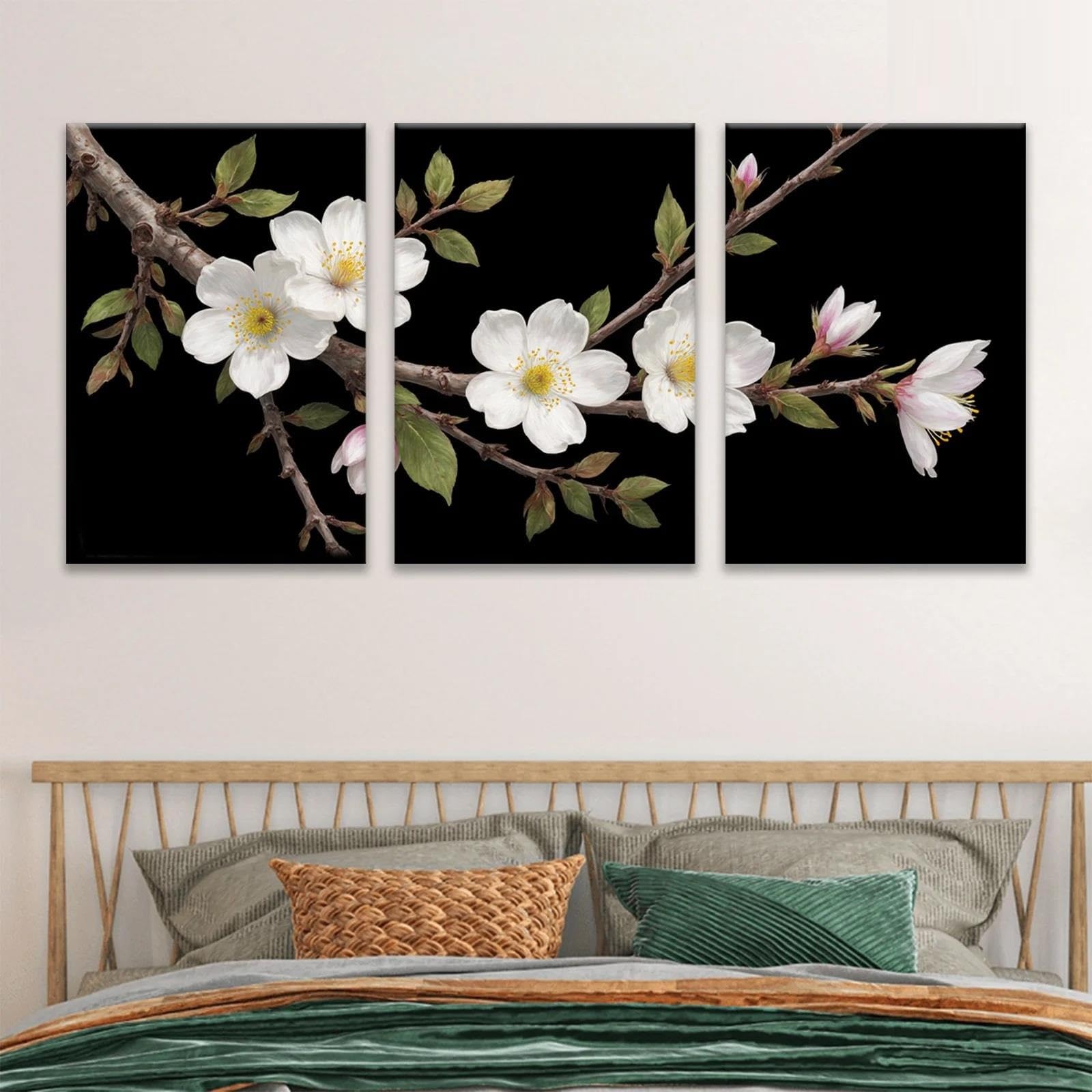 Yocheng 3pcs Set Cherry Blossom Wall Art Prints -Inspired Floral Canvas Posters 60x80cmx3 No Frame