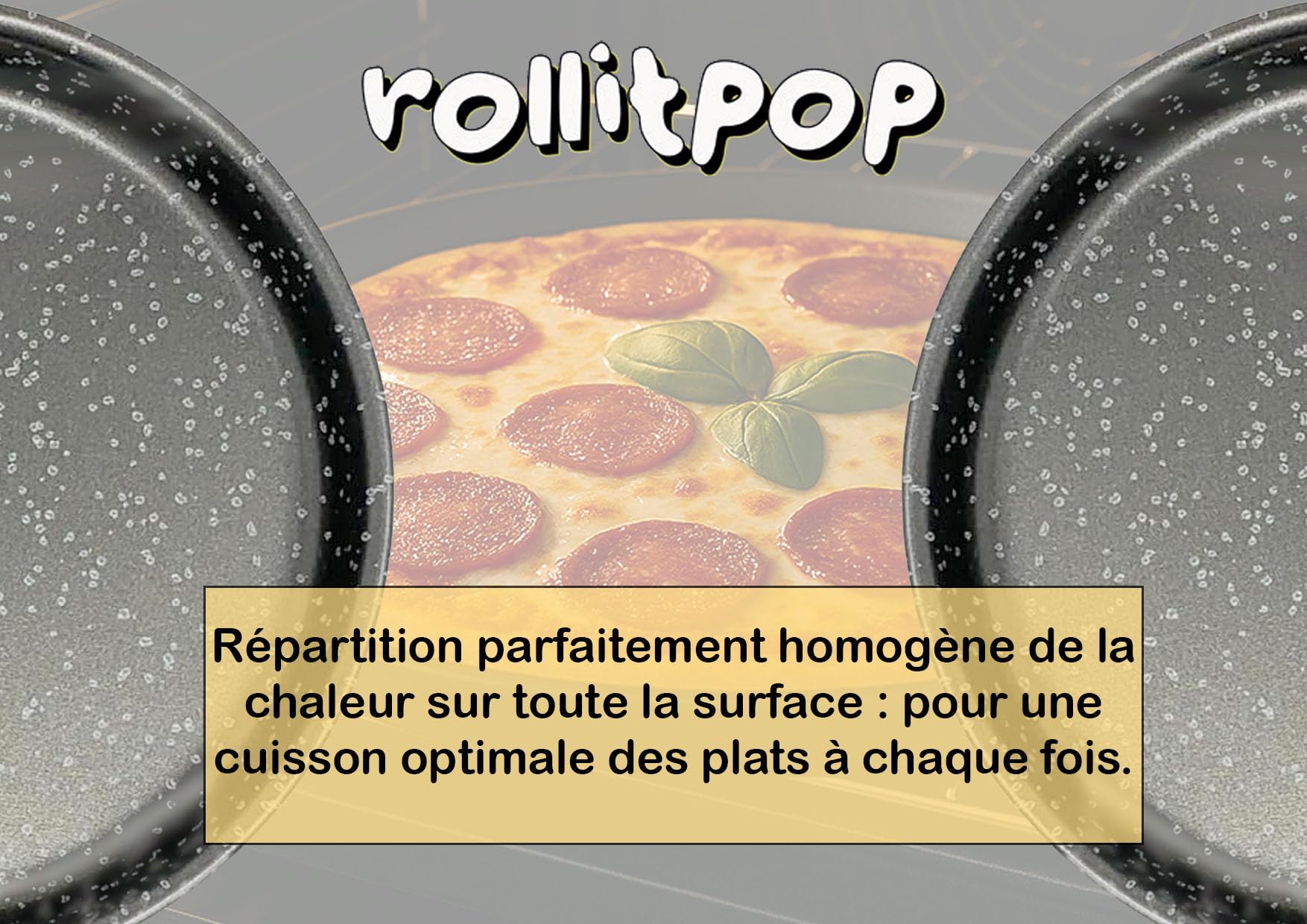 Vulcania - Moule à pizza et farinata - 34 cm - Fabriqué en Italie - Haut revêtement antiadhésif - En aluminium - Léger et facile à nettoyer - Effet pierre - Série Vulcania (2 moules)