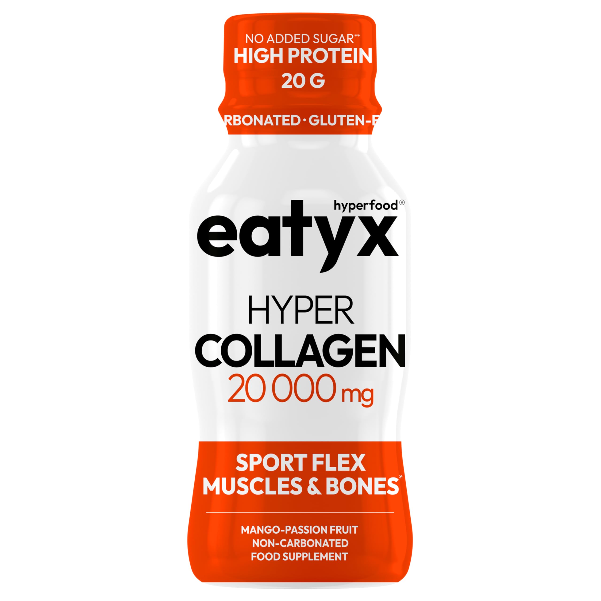 eatyx Hyper Collagen Sport Flex 30 x 95 ml – Miesięczna kuracja zawierająca 20 000 mg kolagenu na porcję – Kolagen do picia dla mięśni i kości – Mango i marakuja – Bez glutenu, bez dodatku cukru