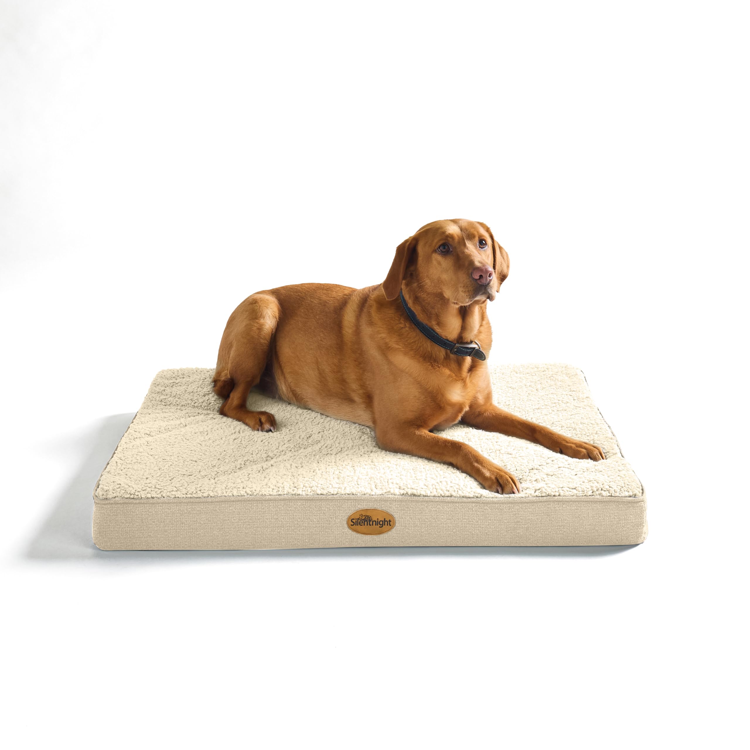 Silentnight Crate Dog Bed - Orthopaedic Firm Support Pet Mattress Non-Slip Base - Comfort & Support Mat Reduce Pressure on Joints, Removable and Washable Sherpa Cover, Extra Large 81x112cm, Natural