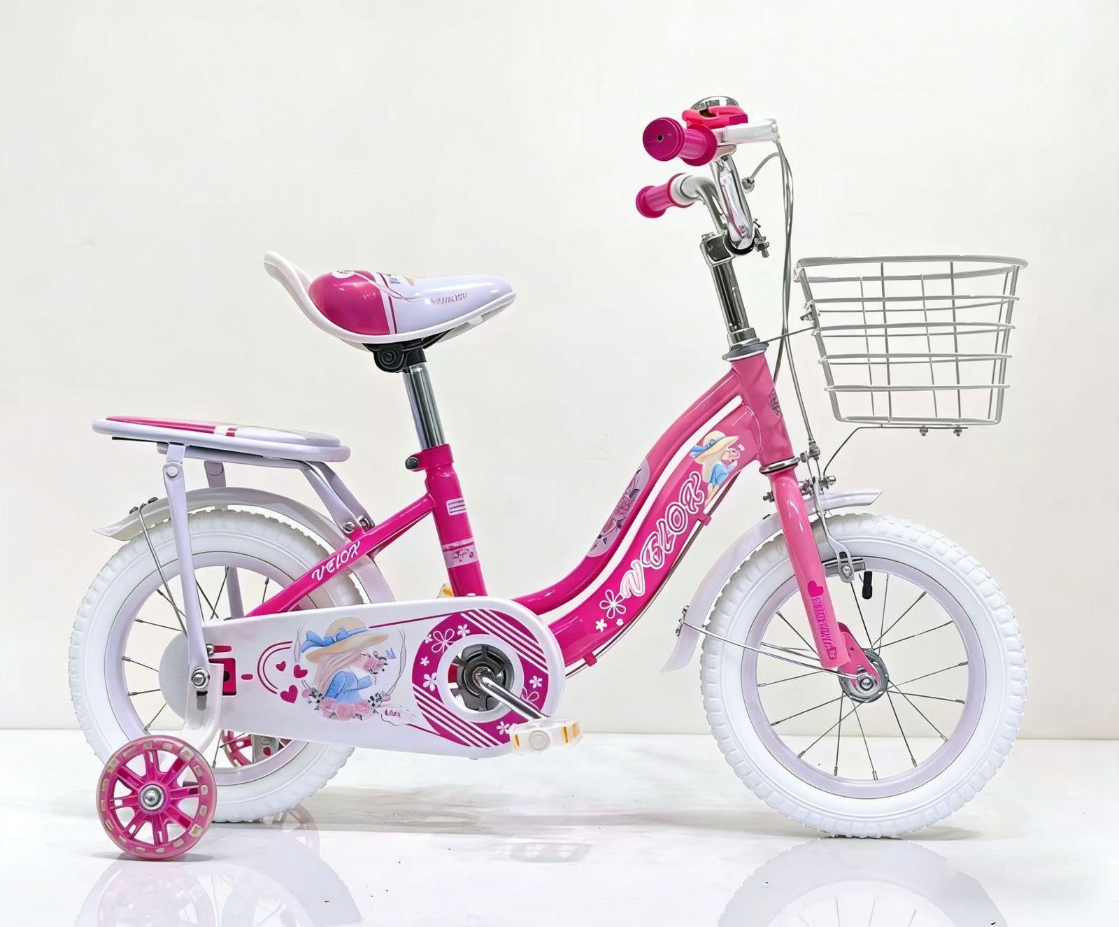 Girls Bike Pink , 12/14/16/18/20 Inch, Kids Bike, Purple Children's Bicycle, Kids Bicycle, Child Road Bike, Adjustable Bike 2-12 Years Old, Training Wheel, Stabilisers, Basket, Tool Kit (16 Inch)