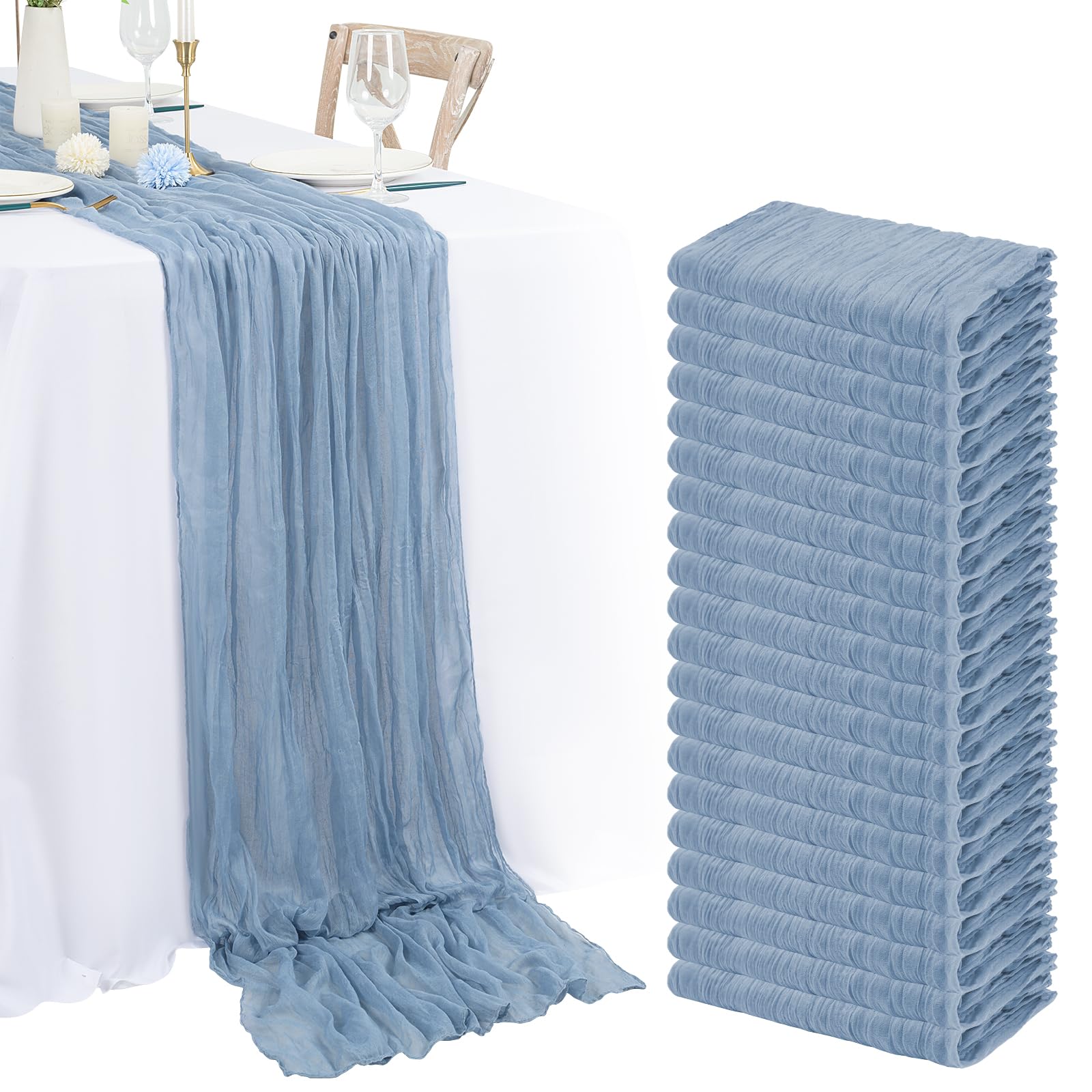 20 Pack Dusty Blue Cheesecloth Table Runner 120 Inch 10FT Rustic Boho Gauze Cheese Cloth Table Runner for Wedding Party Baby Shower Thanksgiving Christmas Decoration