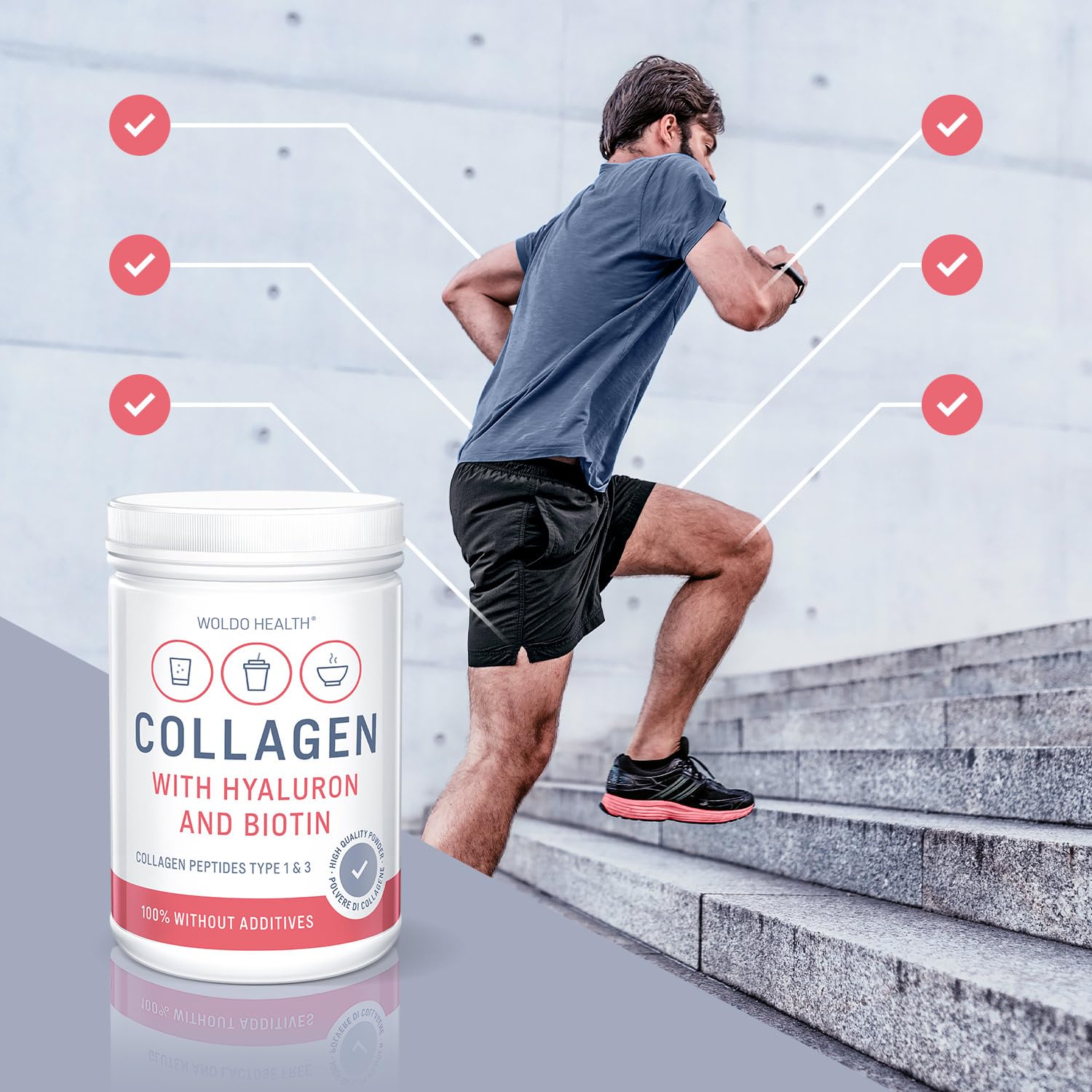 WoldoHealth Collagène & Acide Hyaluronique 500g