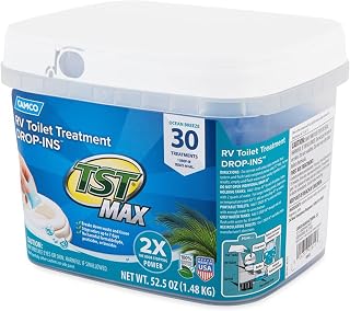 Camco TST MAX RV Toilet Treatment Drop-INs - Control Unwanted Odors and Break Down Waste and Tissue - Septic Tank Safe - Ocean Breeze Scent - 30-pack (41615)