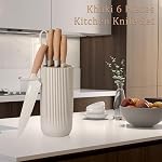 Kitchen Knife Set, 6-Pieces Khaki Sharp Knife Set for Kitchen, Non-Stick Non-Slip Stainless Steel Chef Knife Set with Universal Knife Block Suitable for Home Restaurant (Khaki)