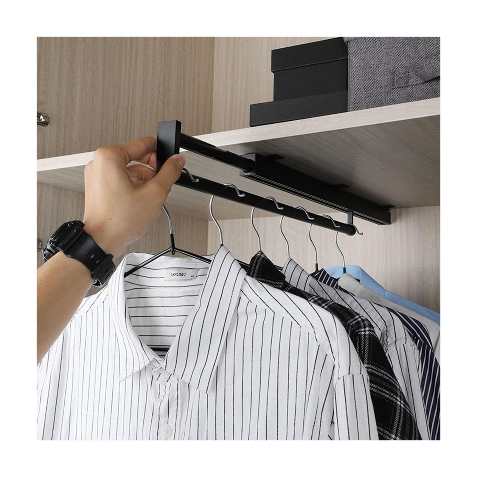 IUokLU Clothes Garment Rack Organizer Holder for Closet Wardrobe,Adjustable Pull Out Hanger Rod,for Storage(Black-590MM)