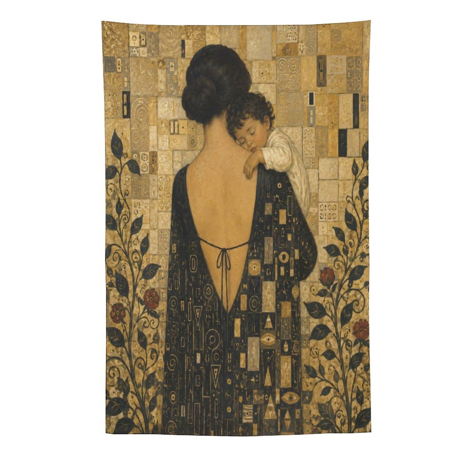 H3B8U2Y5 Mother and Child Embrace Wall Tapestry, Oil Painting, Backdrop