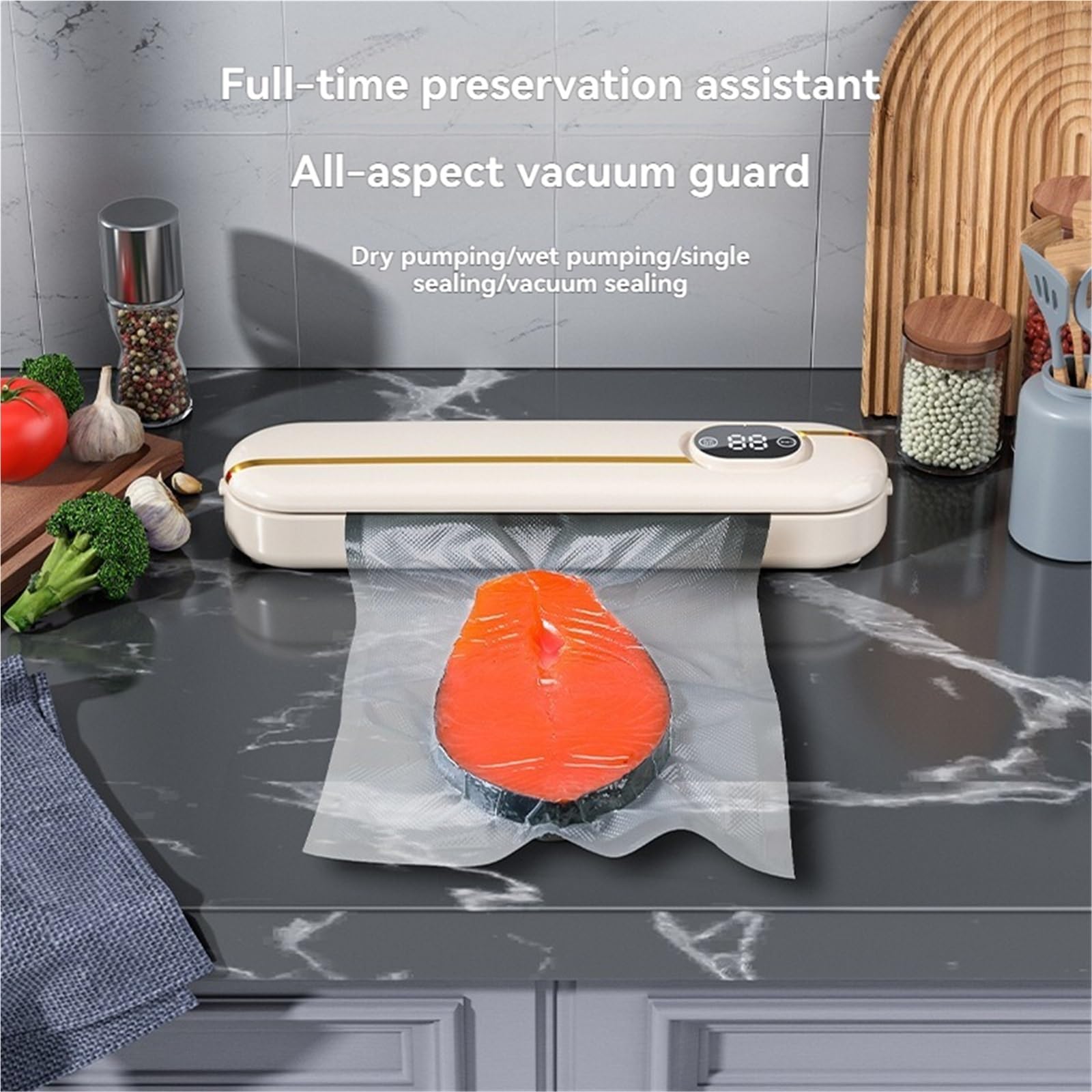 Selladora al vacío, Máquina De Envasado Automático, Sellado Al Vacío Alimentos, Portátil, Ayudante Cocina Para El Hogar, Regalo, 10 Bolsas,para conservar carne(Blue)
