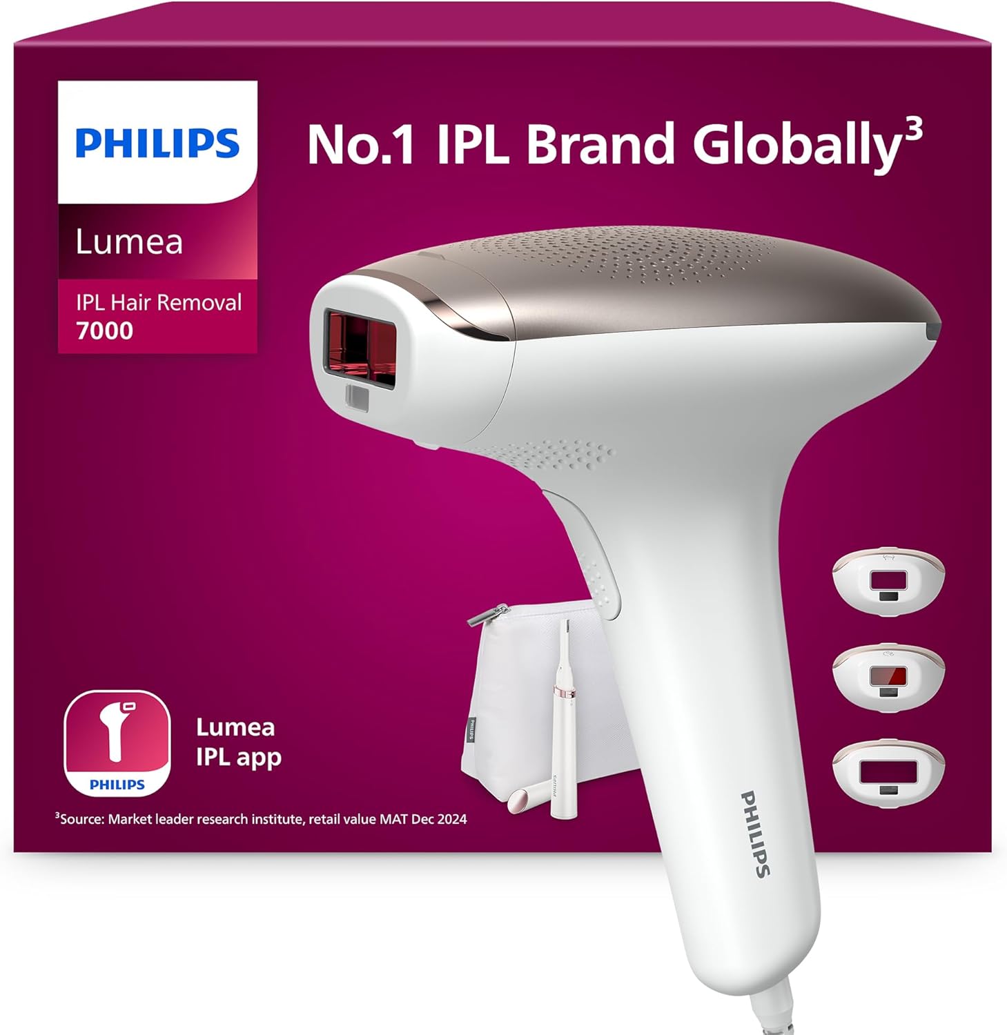 Philips Lumea 7000 Series, IPL Hair Removal Device, Laser Hair Removal Alternative, with Satin Compact Pen Trimmer, 3 Attachments for Body, Face and Bikini, Model BRI92300