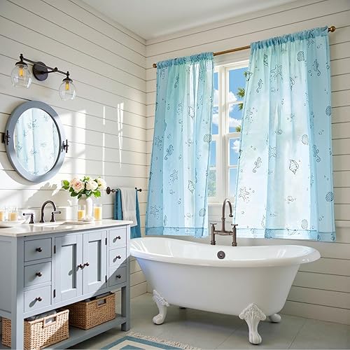 Miniatura 5 de jinchan Cortinas traslúcidas azules para sala de estar, dormitorio, cuarto de bebé, cortinas de 63 pulgadas de largo para casa de playa, gasa