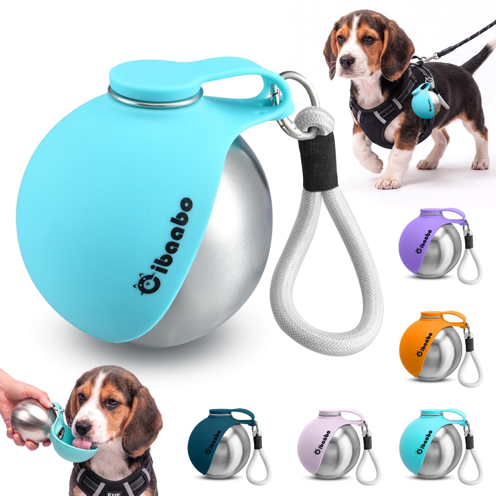 2 in 1 Portable Dog Water Bottle, Stainless Steel Pet Water Dispenser with Foldable Silicone Bowl for Walks Hiking & Travel, 285ML Pet Water Bottle for Small Dogs, Blue