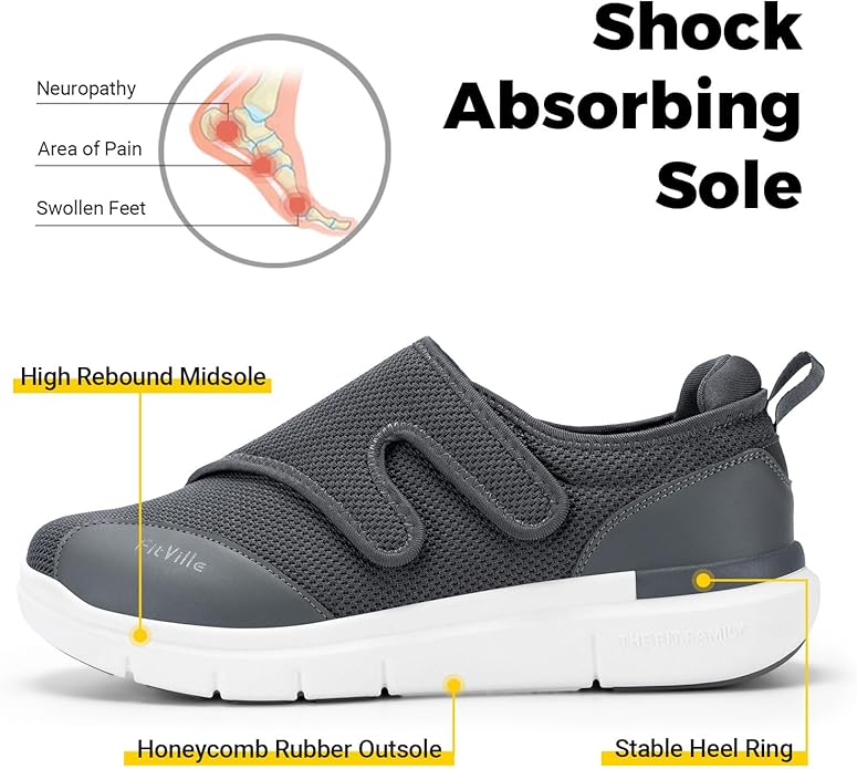 FitVille Diabetic Shoes for Men Extra Wide Width XX-Wide Orthopedic Slip-on Shoes Adjustable Closure Walking Sneakers with Arch Support Cushioning Therapeutic for Swollen Feet