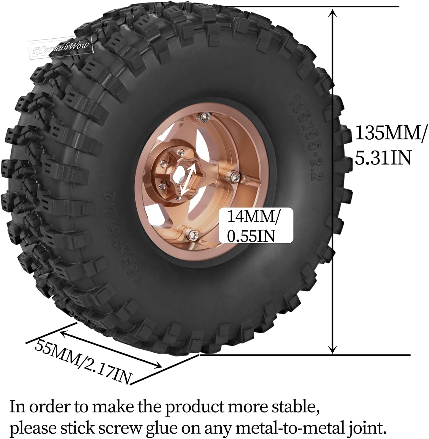 RC 2.2"" Beadlock Wheels and Tires for 1/8 1/10 RC Crawler SCX10 III 90046 TRX4 D90,2.2in Beadlock RC Rims 2.2in RC Beadlock Tires,4pcs,Bronze, Bronze(4pcs)