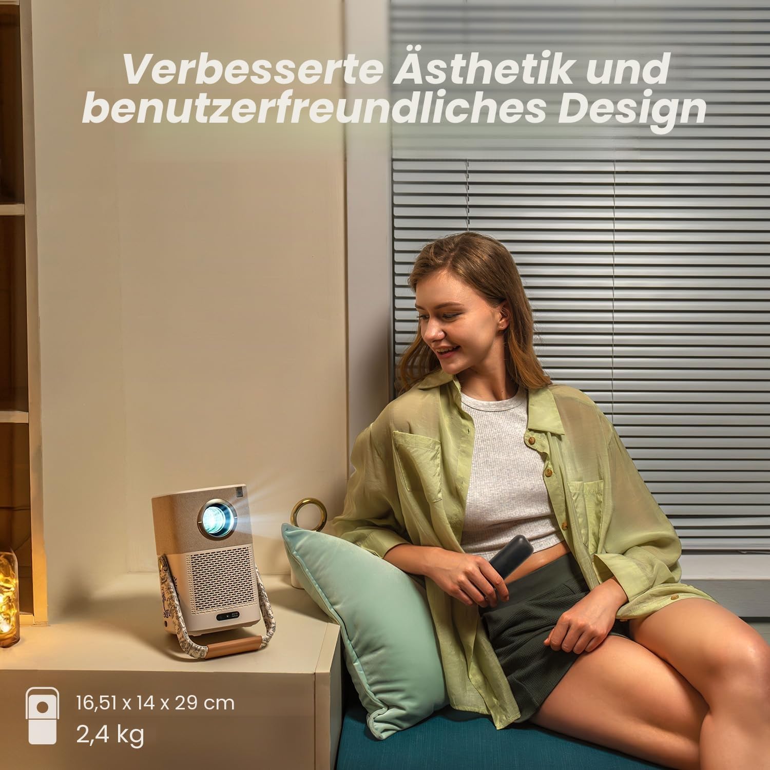 Beamer Outdoor mit wiederaufladbarem Akku, Beamer Sound von JBL, Native 1080P FHD Tragbarer Projektor mit WiFi 6 und Bluetooth, Autofokus Beamers Heimkino für Outdoor Home (K.H Edition)