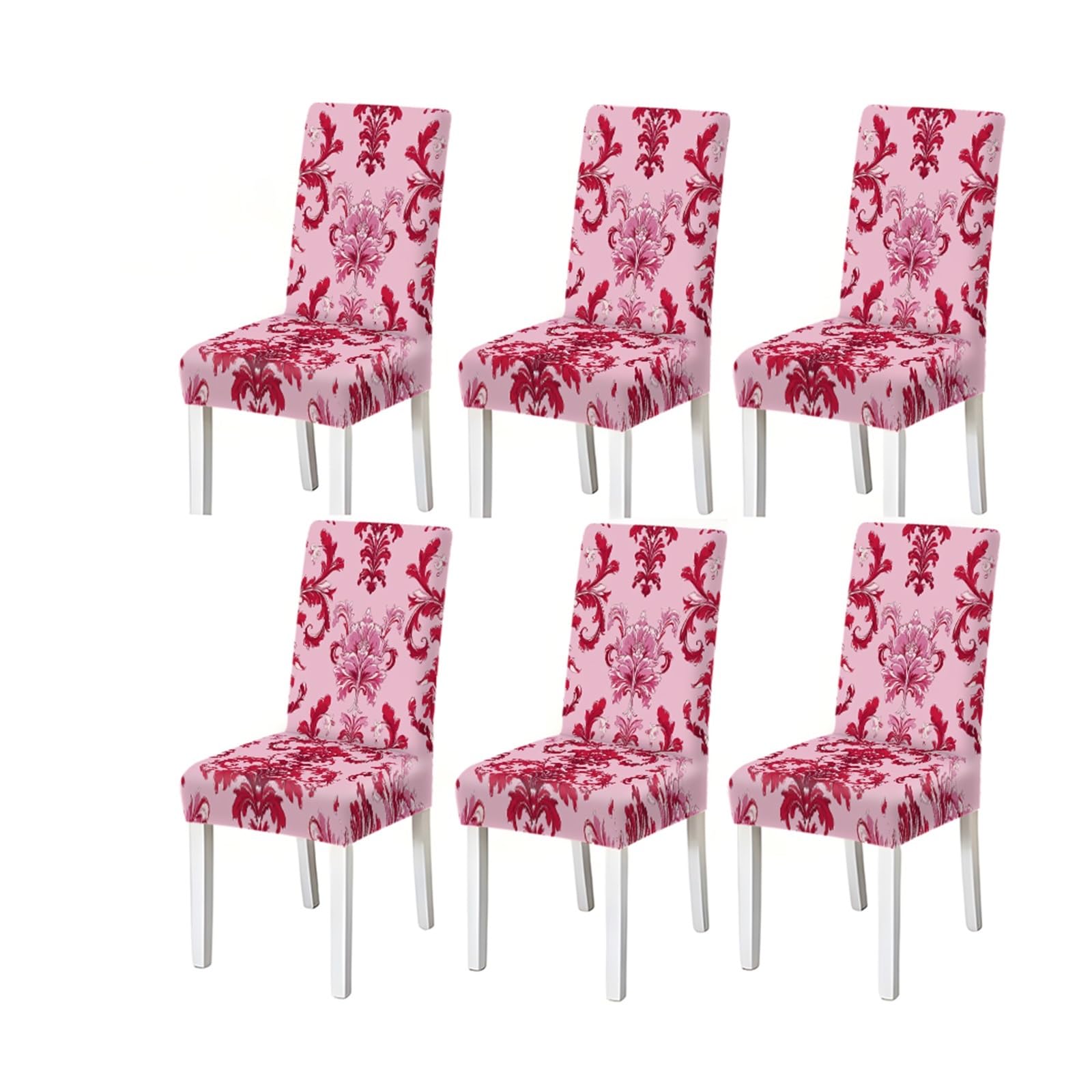 BOSUYBN Pink Damask Floral Pattern Print Dining Chair Covers Set Of 2/4/6, Stretch Slipcovers For Kitchen Dining Room Furniture Protectors for Home Dining Room(6PCSChair cover)