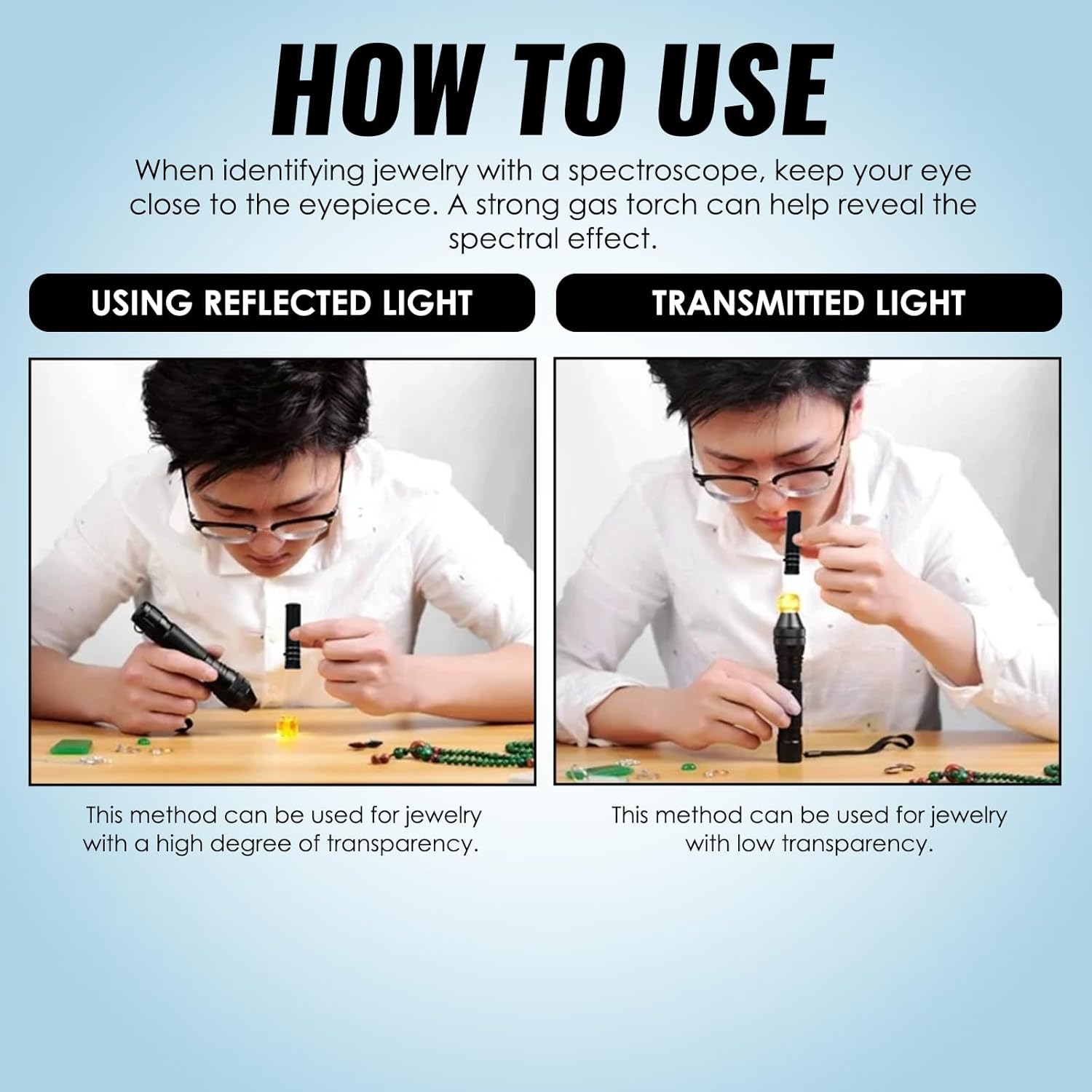 Prism Spectroscope Focusing Gem Spectroscope Gemstone Identification – Adjustable Focus, Optical Glass, Aluminum Body, 400-700nm Range for Gemologists Jewelers Gem Testing Tool