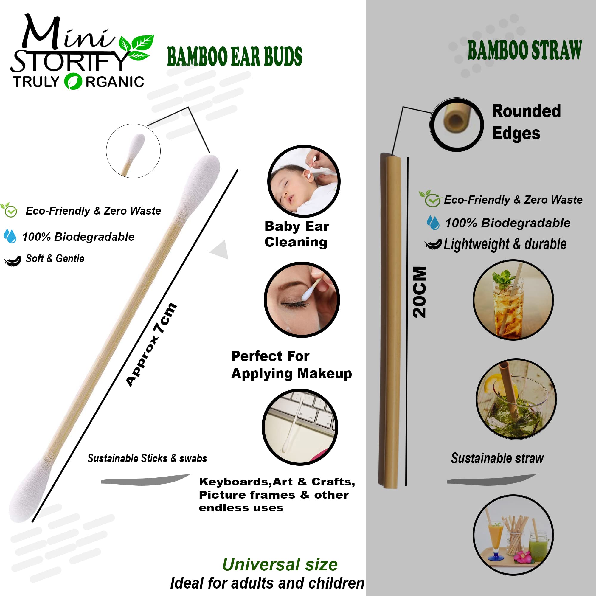 Mini Storify Truly Organic 1.Bamboo Cotton ear buds/swabs|80 Stems|1.Kids bamboo tooth brush-Oral Cleaning, |1.bamboo travel case|2.Loufah/loofah Pad, Sponge Body scrubber|6.Bamboo Straw (8")(PACK-11) - Image 4 thumbnail