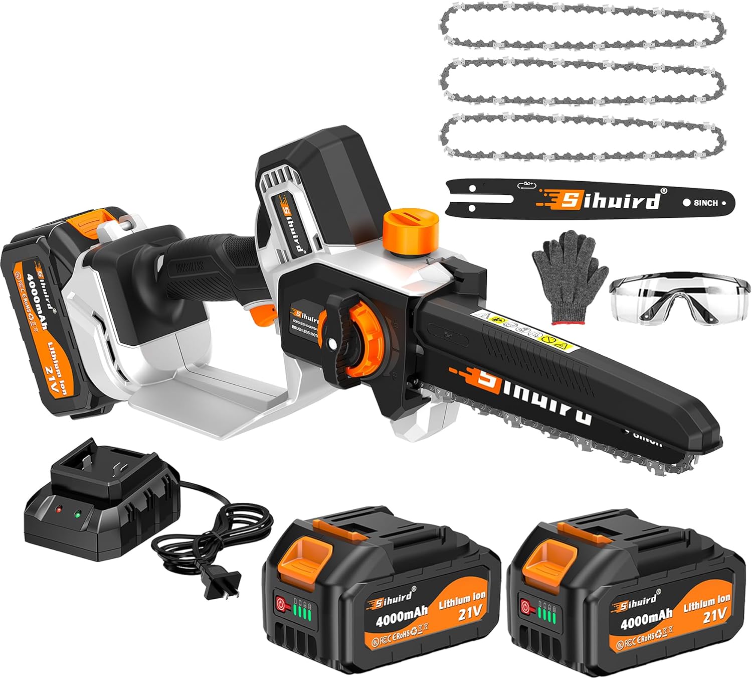 Mini Chainsaw Cordless, 8 Inch Electric Chainsaw with 2 x 4.0Ah Battery, Manganese Steel Chain & Automatic Oiler, for Tree Trimming Wood Cutting, Best Gifts for Father, Dad, Husband -SL9102