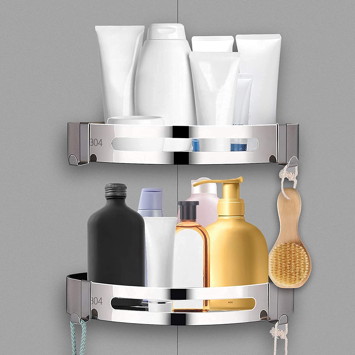 AWRAAQ 2 Pcs Bathroom Corner Shelves, SUS304 Stainless Steel Corner Shower Caddy with 2 Hooks Wall Mounted for Bathroom Toilet Kitchen Organizer Storage Shelf (SLIVER) (B09W2D9RM9) Amazon Price History, Amazon Price Tracker