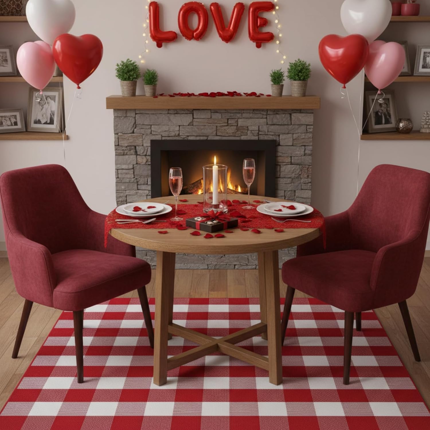 4 Pcs Easter Outdoor Rug 27.5'' x 43'' Front Door Mat Washable Cotton Farmhouse Mat Plaid Checkered Carpet for Indoors, Layered, Porch, Farmhouse (Buffalo Plaid,Patriotic)