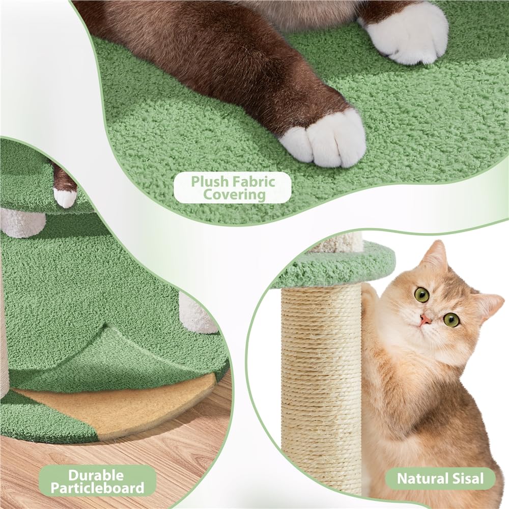 Tiragraffi per Gatti Albero Alto 90 cm con Trespolo Palla Giocattolo Tana Trasparente Torre Gatto Verde e Beige