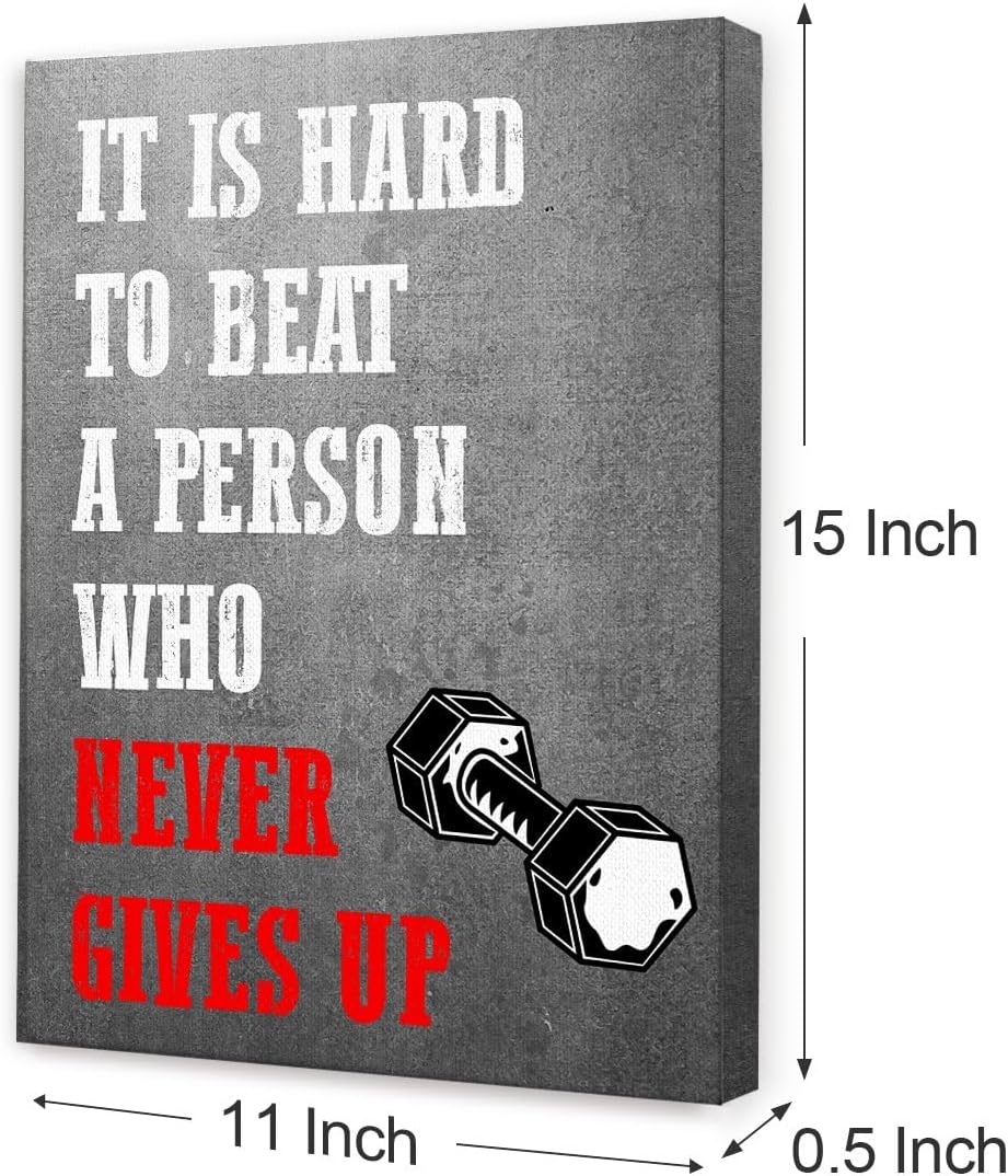 Gwisml Inspirational Gym Wall Decor,It'S Hard To Beat A Person Who Never Gives Up Wall Art Canvas Frame Paintings For Gym Sports Room Exercise Fitness Wall Art Decor - Image 2