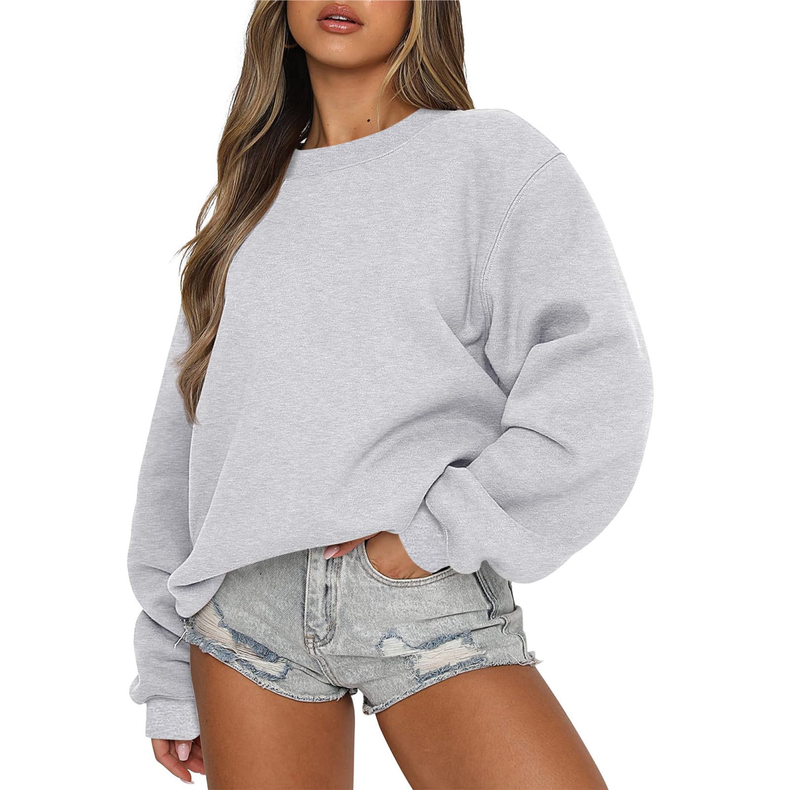 Ceboyel Womens Crew Neck Sweatshirts Oversized Long Sleeve Pullover Hoodie Cute Sweaters Shirts Teens Girls Winter Clothes