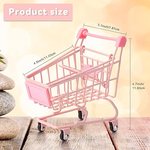 Miniatura 9 de Hotop Carrito de compras pequeño de 3 piezas, carrito de supermercado, juguetes de metal para decoración de almacenamiento de escritorio