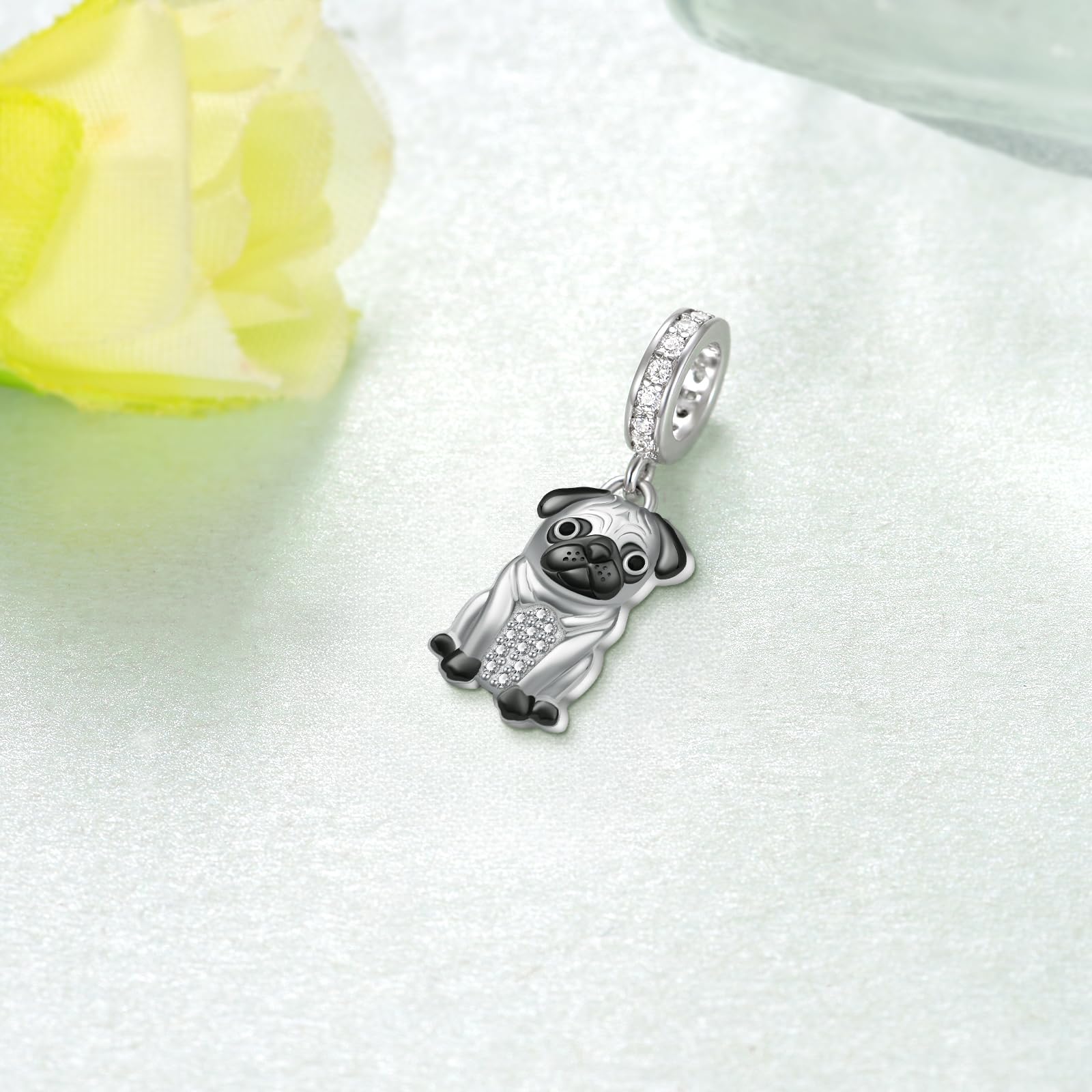 Pug Charm 925 Sterling Silver Dog charmes pour Bracelets bijoux Pug cadeaux pour les femmes amoureux des chiens
