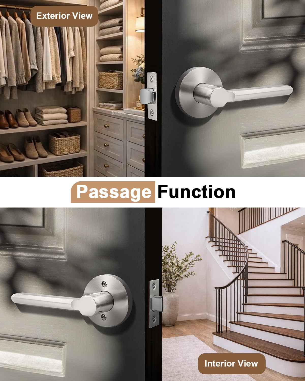 Probrico paso pomos para puertas de entrada sin llave y asas acabado de níquel satinado Locksets