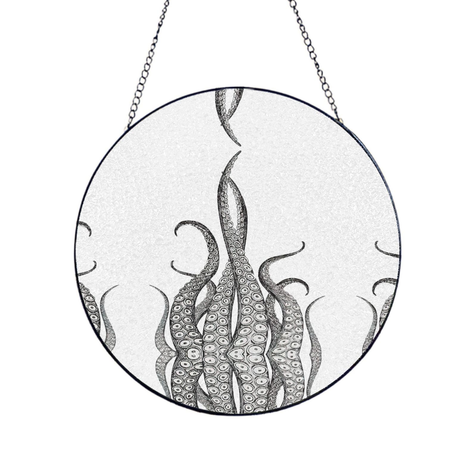 Phayah Octopus Tentacles Print Stained Glass Window Hanging Suncatcher For Door Terrace Garden Home Decor Sun Catcher Birthday Gifts For Lovers Dad Mom 12in（30cm）