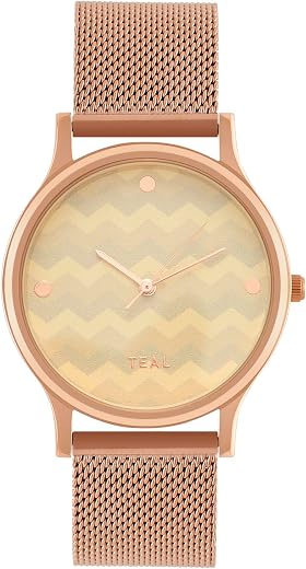 TEAL BY CHUMBAK Round Dial Analog Watch for Women|Chevron Collection| Stainless Steel Strap|Gifts for Women/Girls/Ladies |...