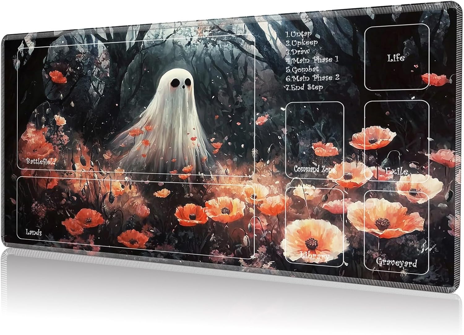 Playmat for MTG, Game Play Mat with Zones for MTG TCG Card Game Playing 24 x 14 inches Trading Card Game Playmats Non-Slip Rubber Base and Stitched Mousepad Desk Mats, Forest Ghosts