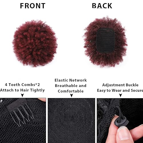 Miniatura 9 de CECINILL Extensión de cola de caballo rizada con cordón para mujeres negras, extensiones de cabello sintético corto afro kinkys rizado con dos clips