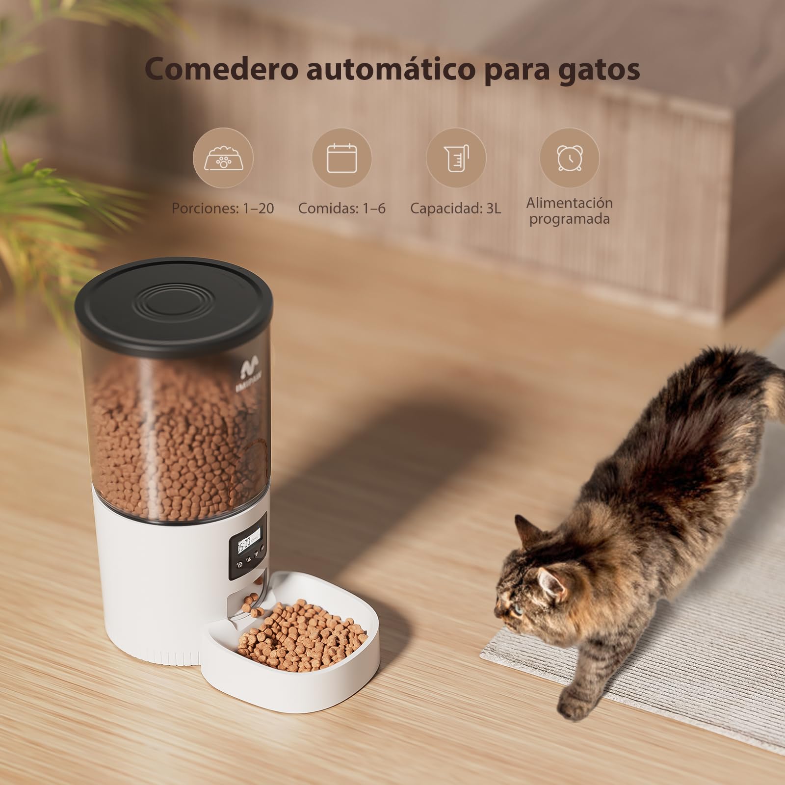 IMIPAW Distributore Automatico Cibo Gatti - 5L Dispenser Cibo Gatti con Timer Programmabile, 1-6 Pasti al Giorno, per Animali Di Piccola e Media Taglia (Bianco, 5L)