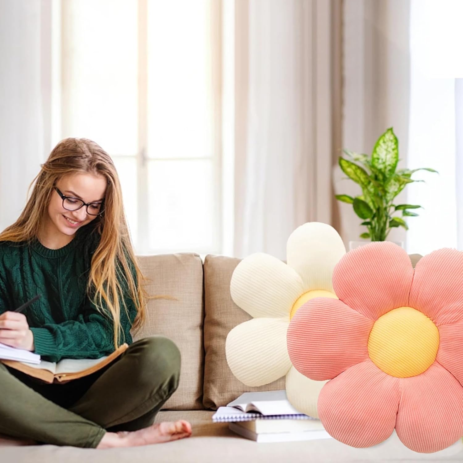 CANGHI Flower Pillow - 3 Pcs Flower Shaped Throw Pillow 15.7'' Cute Daisy Flower Pillow Flower Seating Cushions for Adults Kids Home Bedroom Sofa Chair Couch Decor (White/Lightpink/Pink, 15.74 in)