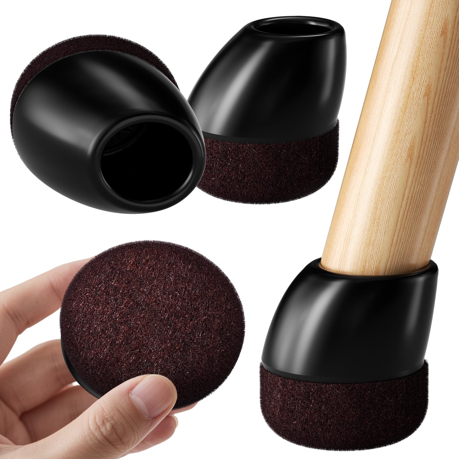 RCHYFEED 24Pcs Chair Leg Floor Protectors,Chair Leg Caps 10-15mm Round Silicone Furniture Pads for Tilted Legs (15Β°-25Β°),Hardwood Floor Protectors with Felt,Noise Reduction, Scratch Prevention,Black