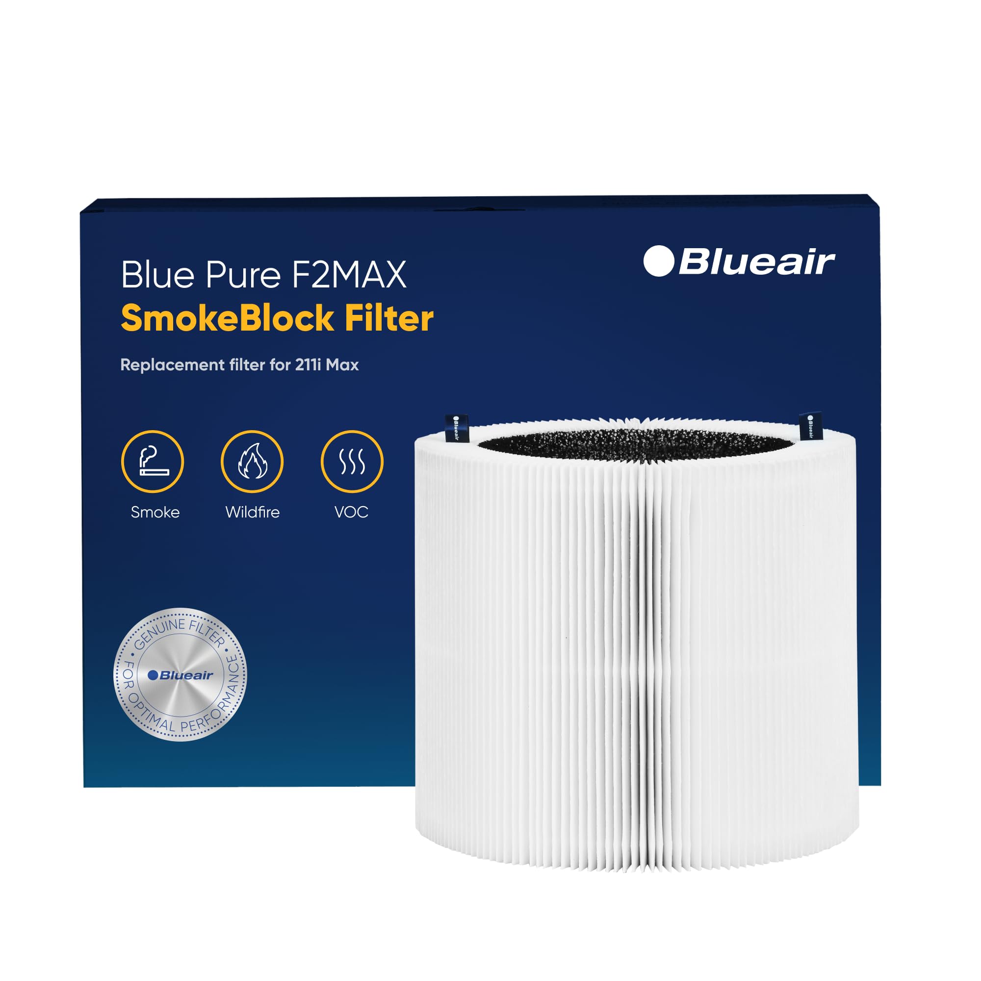 BLUEAIR Blue Pure 211i Max Series SmokeBlock Genuine Replacement Filter, Extra Carbon Captures 99.99% of Wildfire Smoke, fits Blue Pure 211I Max Air Purifier, 211i Smokeblock Filter