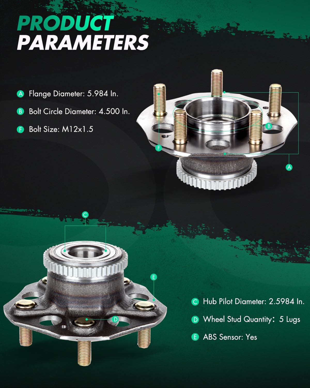 SCITOO 2 x Rear Wheel Bearing and Hub Assembly 1997 1998 1999 2000 2001 for Honda Prelude,W/ABS 5-Lug 512144 2.2L