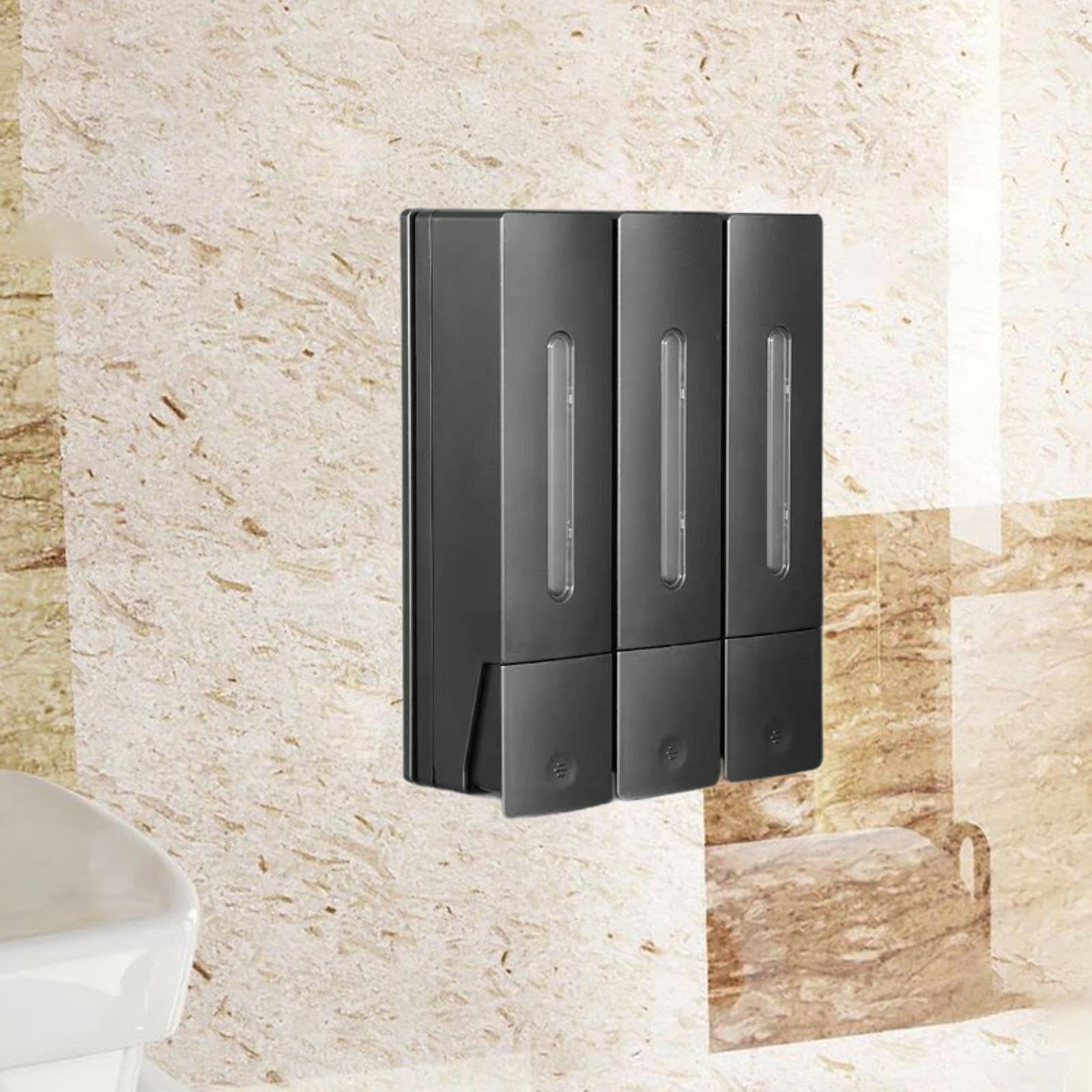 Qianly Dispenser per Doccia a Parete con Tre Scomparti per Shampoo e Sapone, Grigio