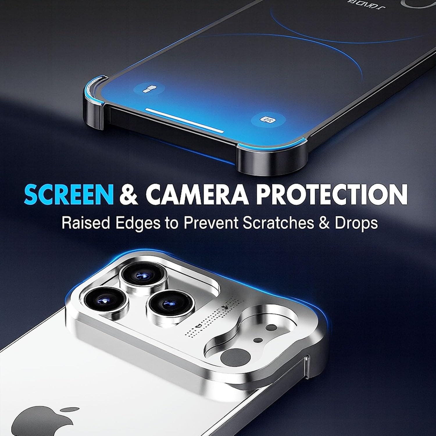 Frameless Metal Bumper Case for iPhone 17 Pro Max/17 Pro/17 Air/17, Aluminum Alloy Slim Fit Protective Cover with Corner Protection, Heat Dissipation, Bare Grip(Silver,17 Air)