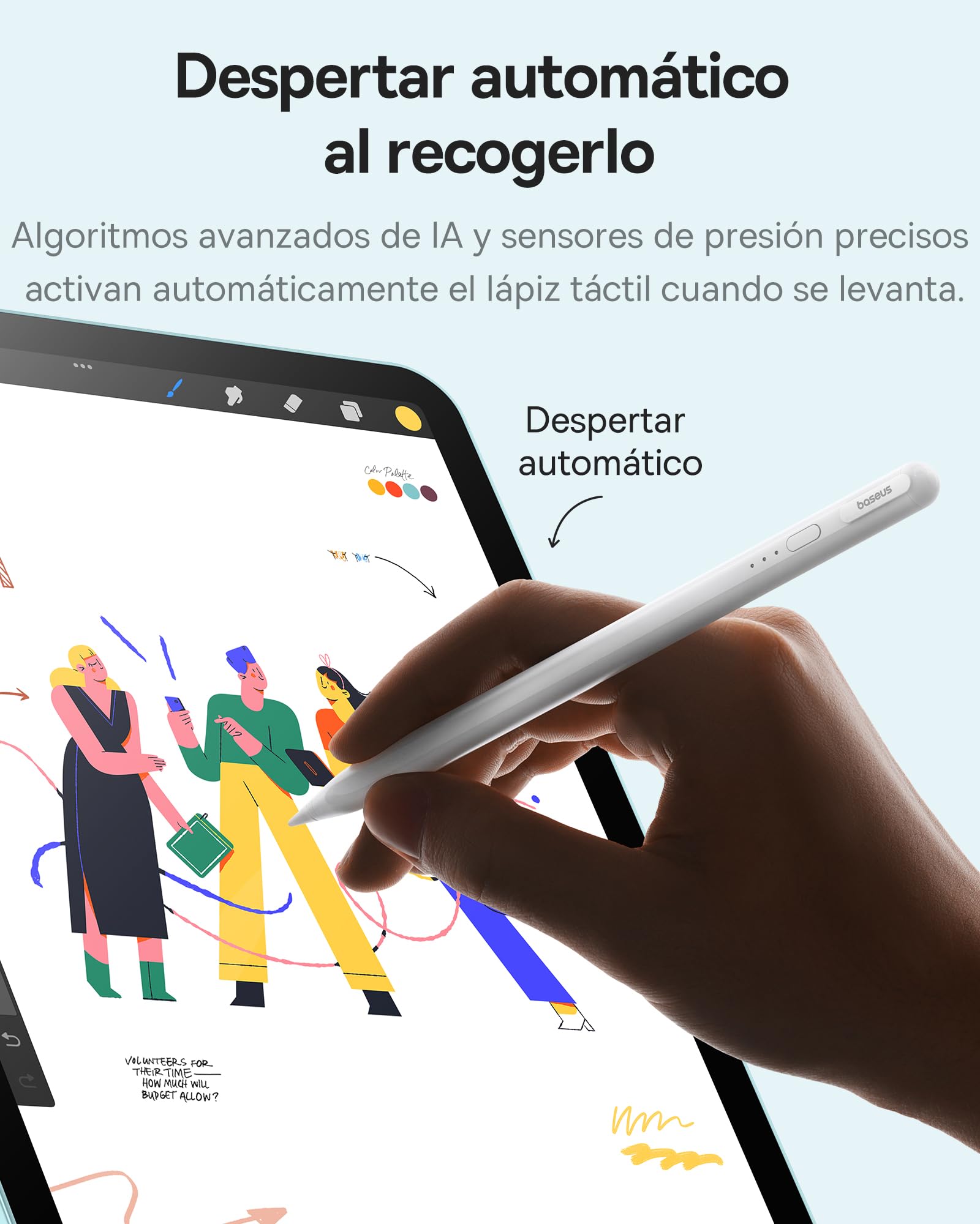 【1:1 Original】 Baseus Lápiz Compatible con iPad 2018-2025, Enlace sin Cables, 32 Funciones, 17H de Batería, Pencil para iPad 6/7/8/9/10, Pro 11“/12.9“/13'', Air 3/4/5/6, Mini 5/6