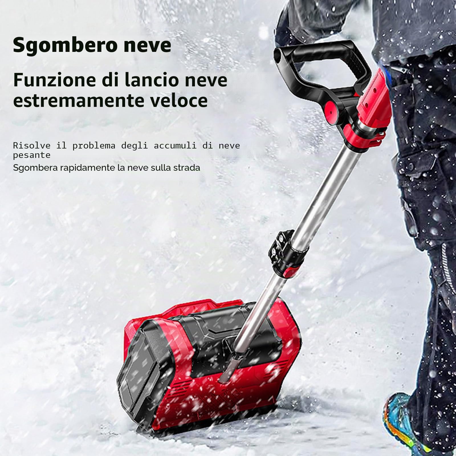 Pala da Neve elettrica, Pala da Neve Leggera e Staccabile per vialetto, Distanza di Lancio 26 Piedi, Pala spazzaneve per vialetto, Batteria da 4,0 Ah + caricabatteria