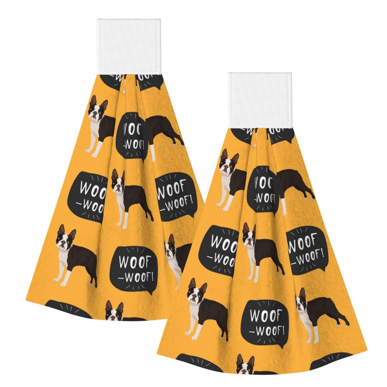 DOPKLNA Boston Terrier Puppy Pattern, 2 Pcs Hanging Coral Fiber Hand Towels for Bathroom, Absorbent Kitchen Towels