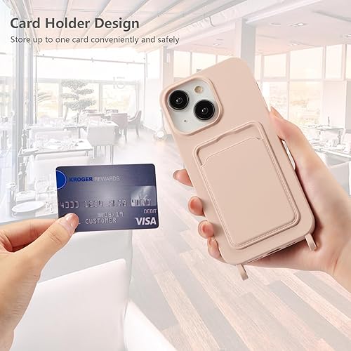 Miniatura 9 de ZTOFERA Funda cruzada para iPhone 14 Pro Max con tarjetero, funda de silicona líquida a prueba de golpes con correa de cordón ajustable para iPhone