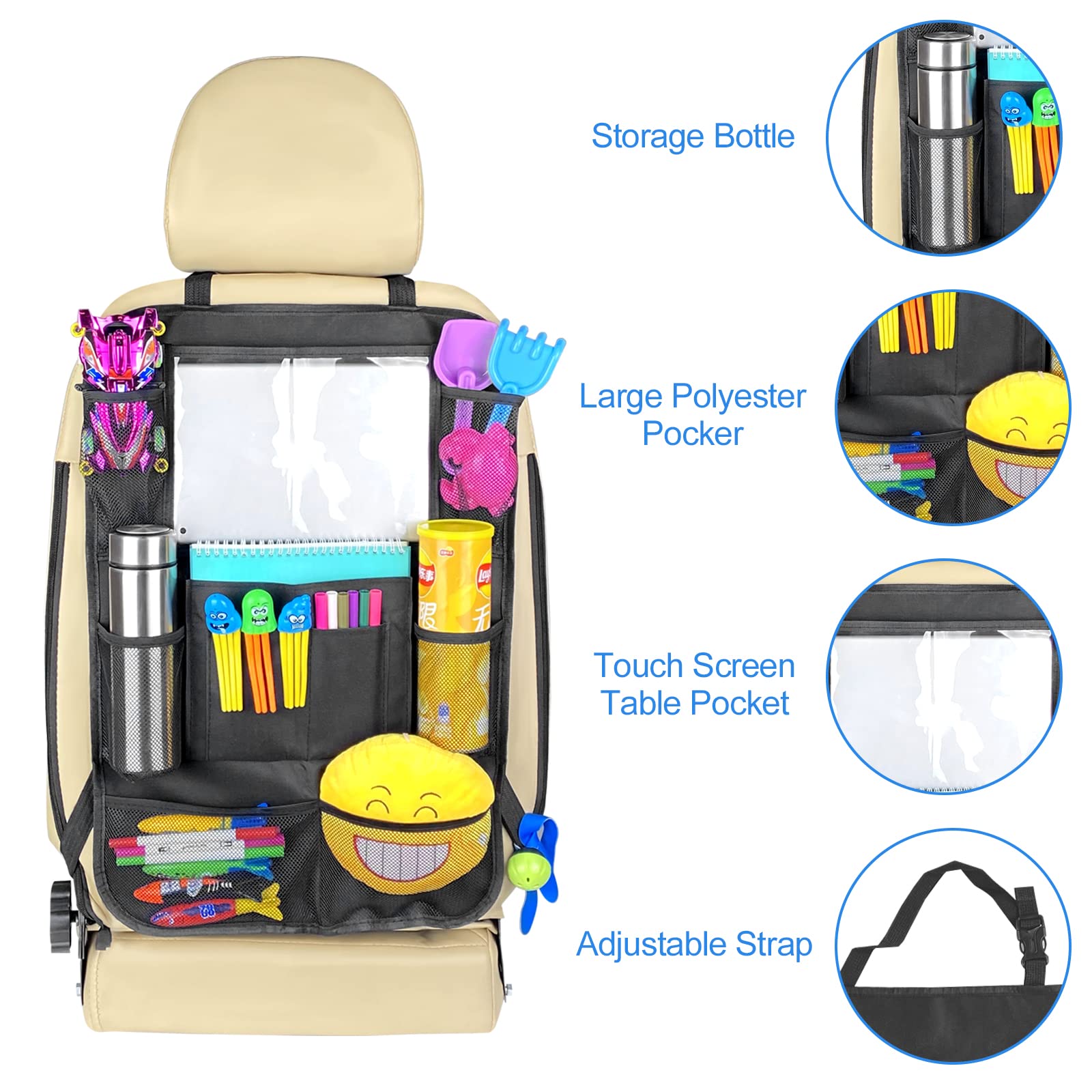 Protector Asiento Coche Silla Bebe, Antideslizante Impermeable Funda Coche Asiento Compatible Isofix con Organizador Bolsillos, Universal Protector Seguro Respaldo para Asiento Infantil