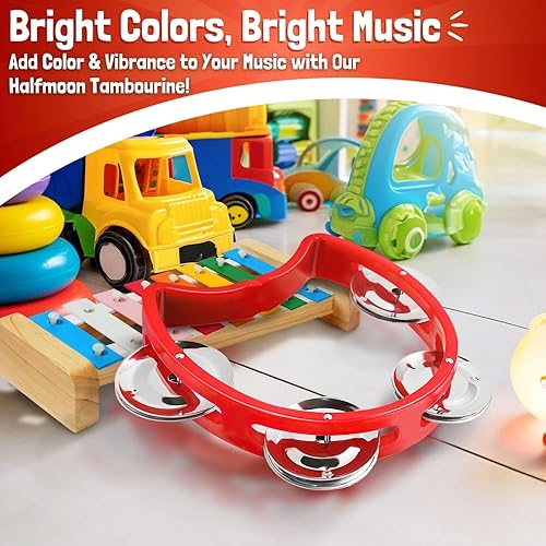 Miniatura 2 de Flexzion Pandereta de medio círculo, instrumento de percusión de mano, mini panderetas de plástico, instrumentos musicales en forma de D de media