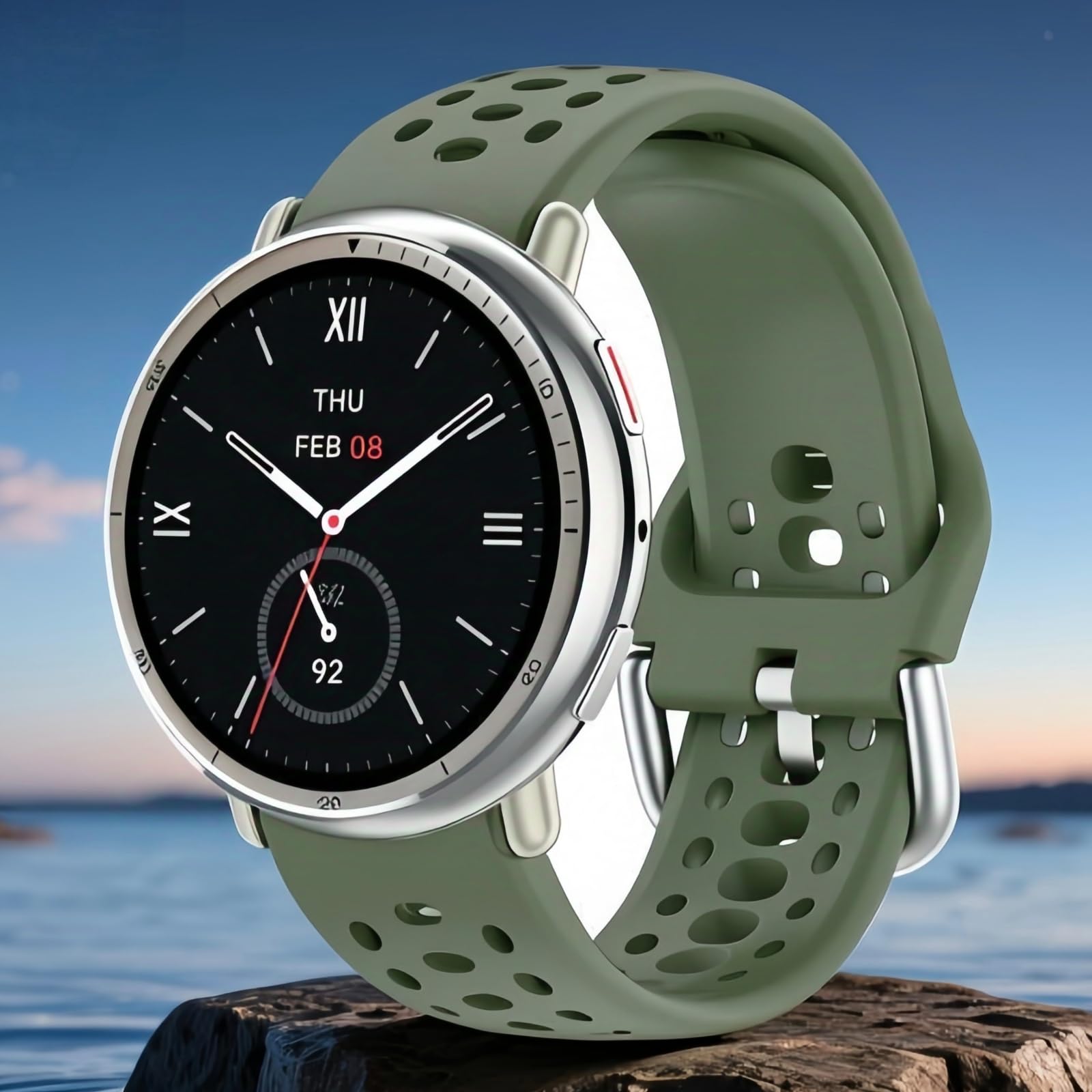 Bracelet de montre de 20 mm pour Amazfit Active 2, bracelet de montre de sport à dégagement rapide en silicone compatible avec Amazfit Active 2/Active (lot de 3, noir/gris sidéral/vert