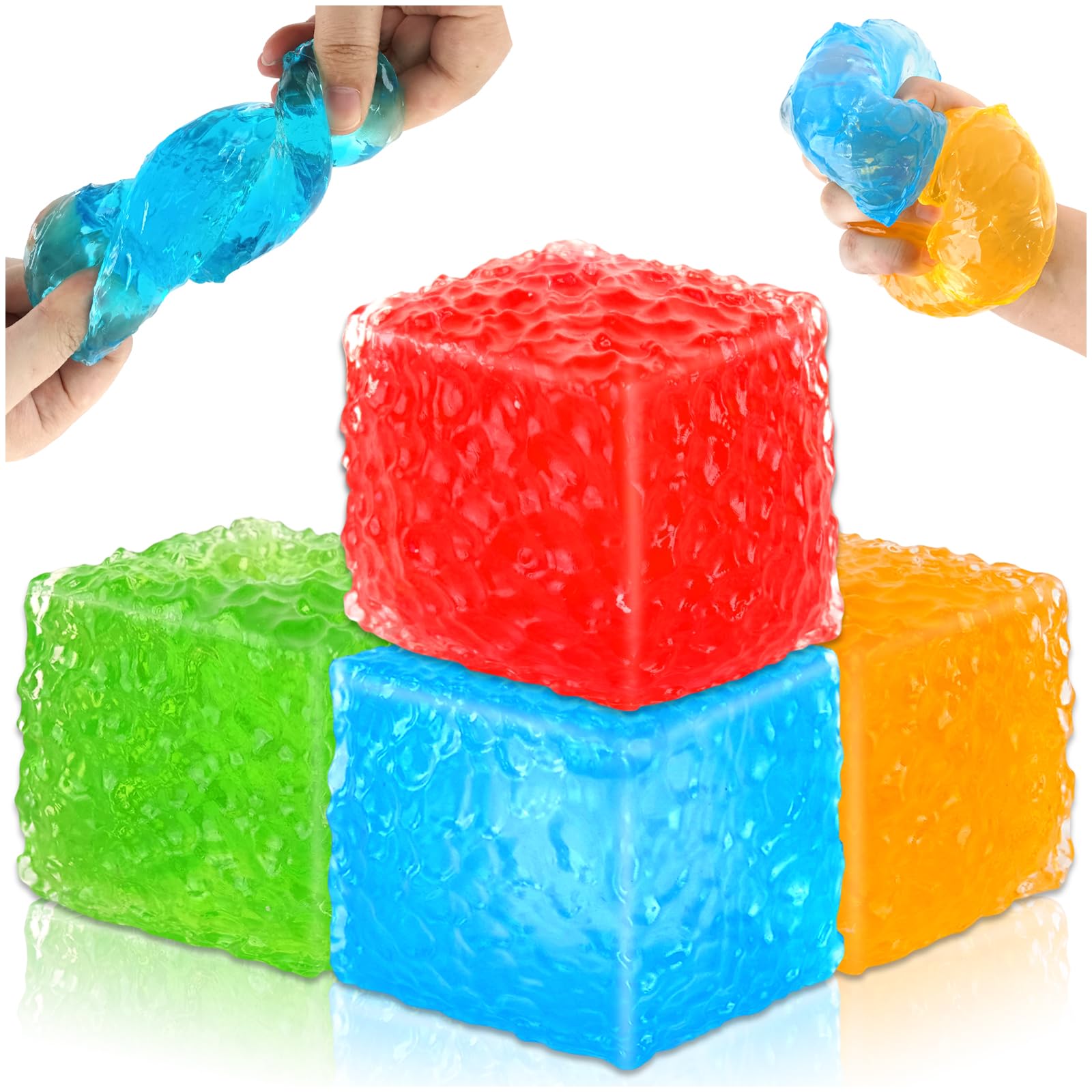 4 Pack Honeycomb Ice Cube Squishy Fidget Toys Set ,Stress Balls for Adults & Kids, Soft Gel Sensory Squeeze Toy with Slow Rebound, Portable Nice Cube for Anxiety Relief,Chill Jelly Squish — image 1