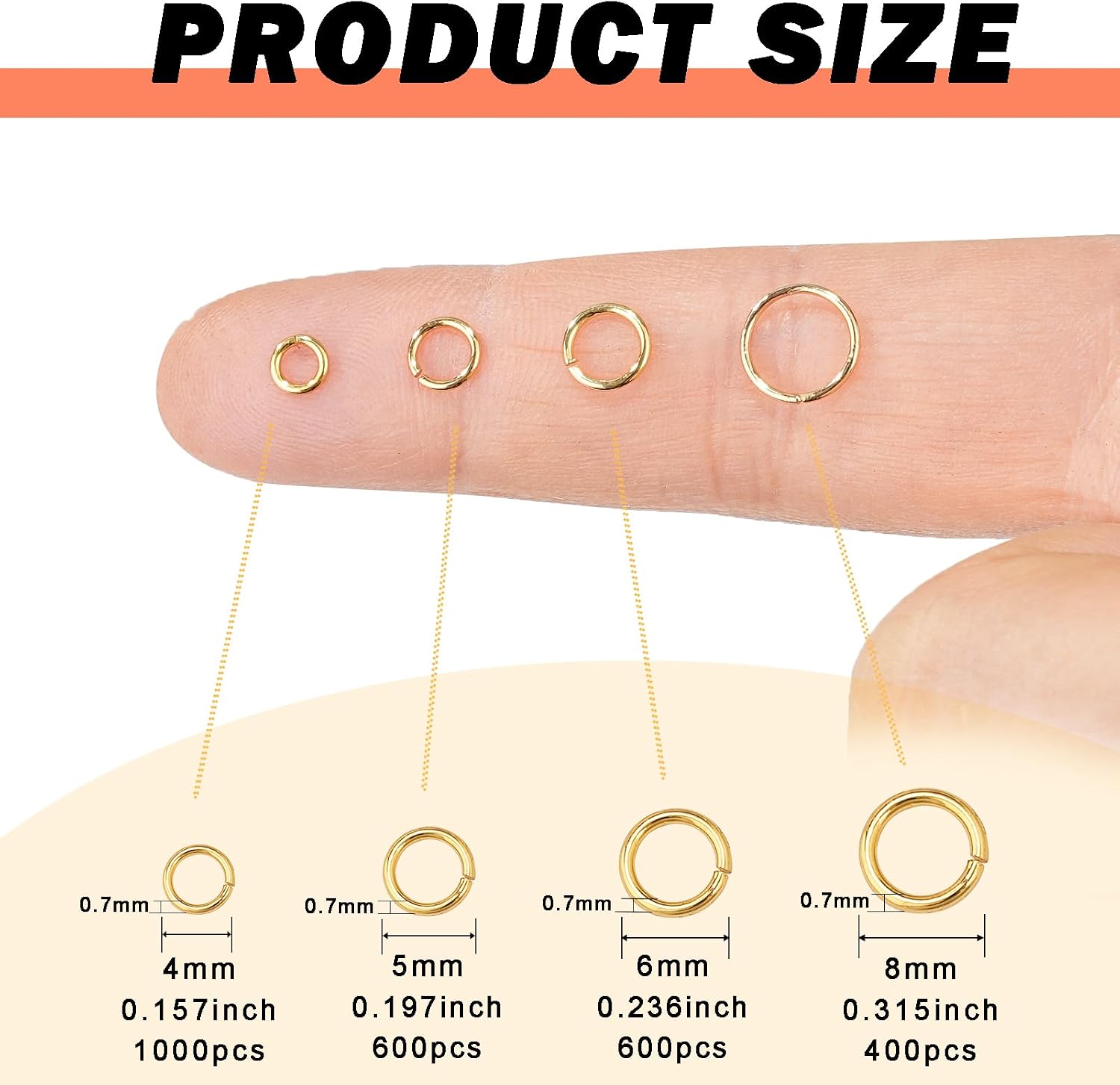 4mm 18k Gold Plated Jump Rings, 1000pcs Non Tarnish Open Jumprings Supplies Kit 21 Gauge for DIY Bracelet Necklace Earring Jewelry Making and Repairing